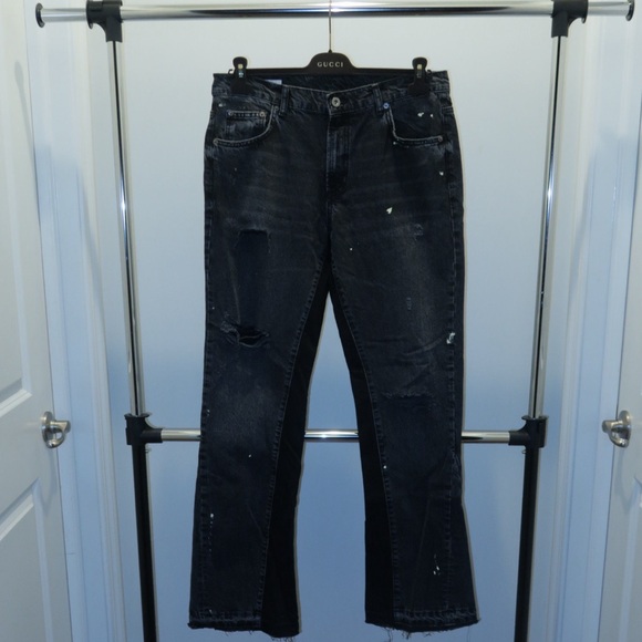 Zara Black Denim Jeans Flared Ripped Pants